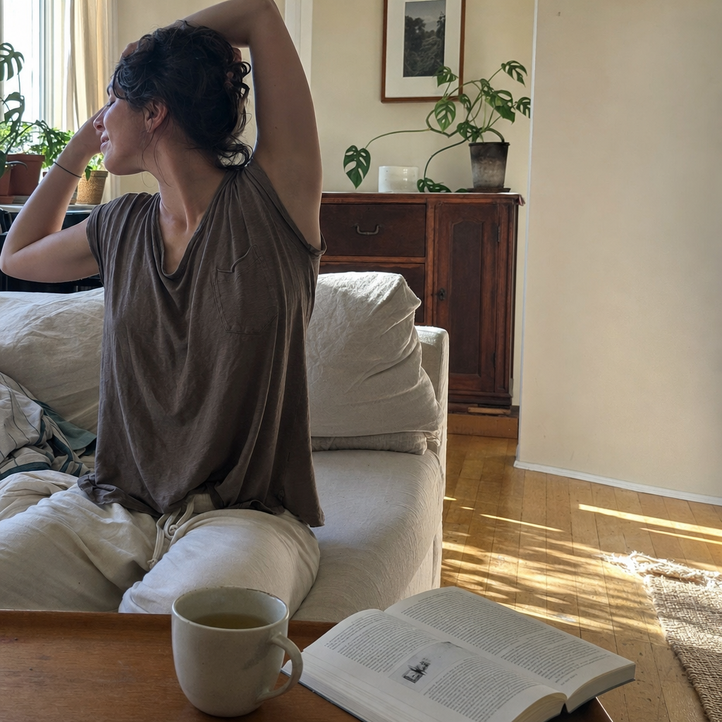A patient in their kitchen at home, calm and natural light